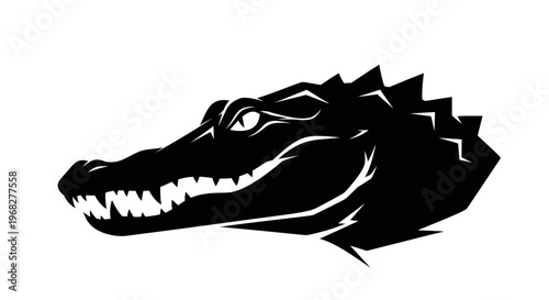 Fierce Alligator Head Silhouette with Sharp Teeth.