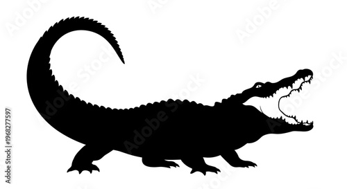 Alligator or crocodile silhouette with open mouth.