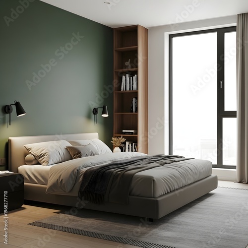Modern bedroom with natural lighting and minimalist decor