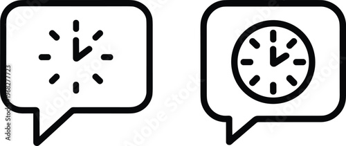Two Speech Bubbles with Clock Icons Showing Different Times – Communication, Time Zone Concept Vector Illustration