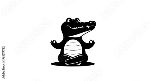 Alligator practicing yoga in a meditative pose.