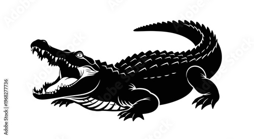 Powerful Alligator Silhouette with Open Jaws.