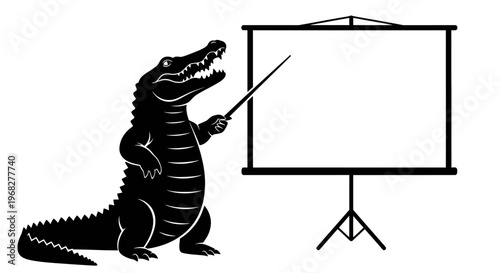 Alligator presenting on a blank screen with a pointer.