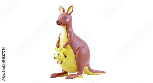 Cute 3D Kangaroo and Joey Illustration