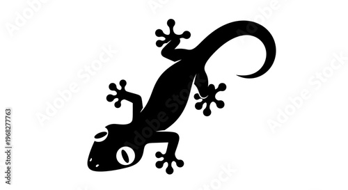 Black Gecko Silhouette on White Background.