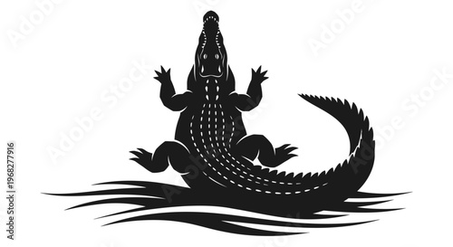 Black silhouette of a crocodile on a white background.