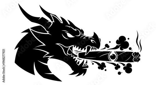 Fierce Dragon Head Smoking a Cigar with Smoke.