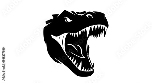 Fierce Tyrannosaurus Rex Roaring Head Silhouette.