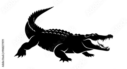 Black silhouette of a crocodile on a white background.