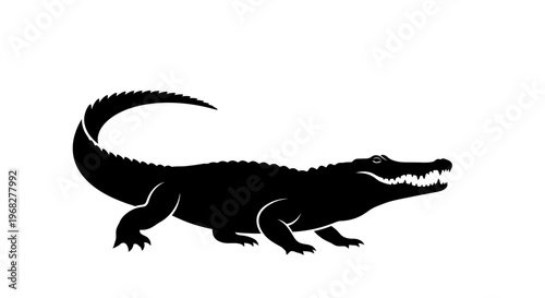 Black silhouette of a crocodile on a white background.