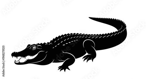 Alligator silhouette with open mouth and sharp teeth.