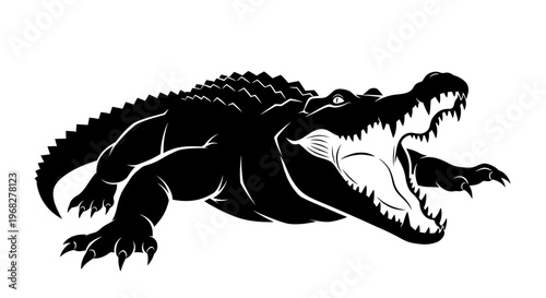 Powerful Alligator Silhouette with Open Jaws.