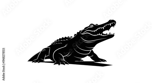 Alligator silhouette with open mouth.