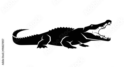 Black silhouette of a dangerous crocodile with open mouth.