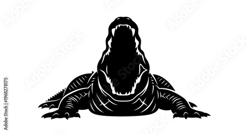 Komodo Dragon Roaring Black and White Illustration.