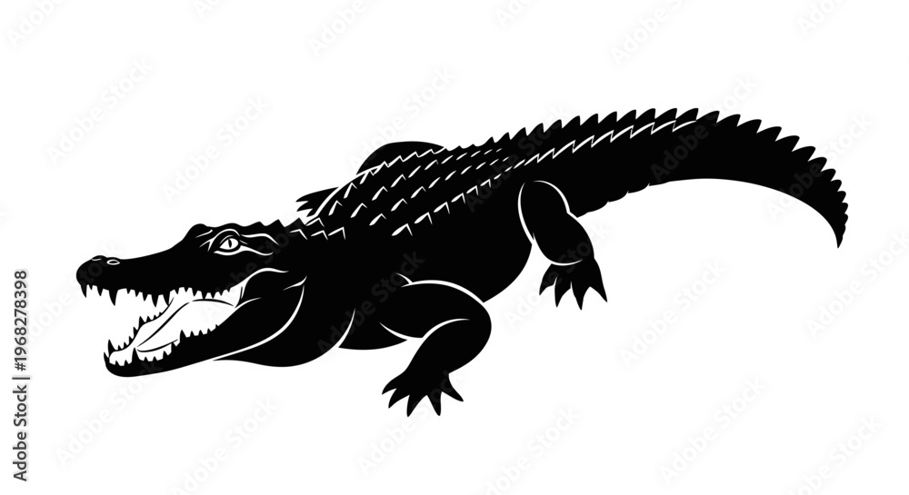 Fototapeta premium Powerful alligator silhouette with open jaws and sharp teeth.