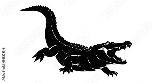Powerful Alligator Silhouette with Open Jaws and Sharp Teeth.