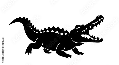 Black silhouette of a fierce crocodile with its mouth wide open.
