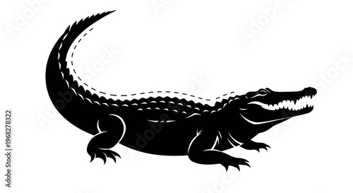 Powerful Alligator Silhouette Illustration with Open Jaws.