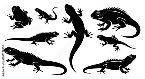 Collection of various reptile and amphibian silhouettes.