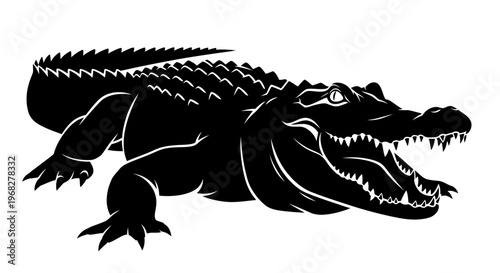 Powerful Alligator Silhouette with Open Jaws and Sharp Teeth.