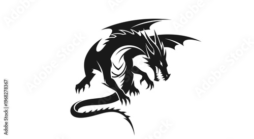Majestic Dragon Silhouette with Powerful Wings and Tail.