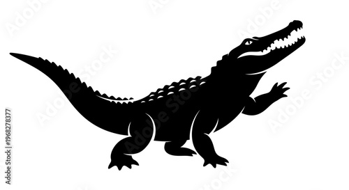 Powerful alligator silhouette illustration with open jaws.