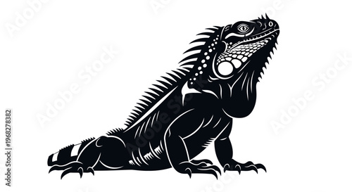 Majestic Black Iguana Illustration Isolated on White Background.
