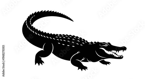 Powerful Alligator Silhouette Illustration with Open Jaws and Sharp Teeth.
