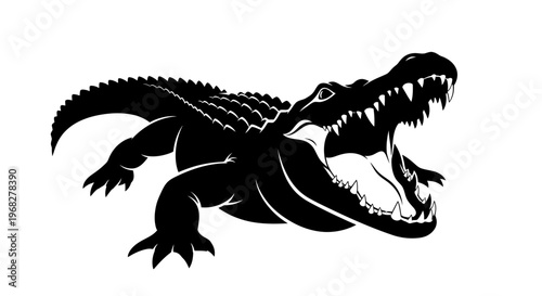 Powerful Alligator Silhouette with Open Jaws and Sharp Teeth.