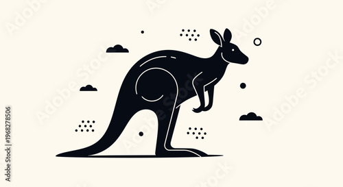 Minimalist Black Kangaroo Silhouette Illustration on Light Background.