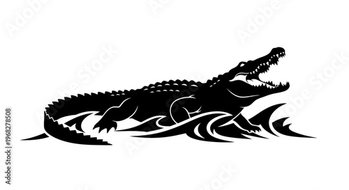 Powerful Alligator Silhouette in Water.