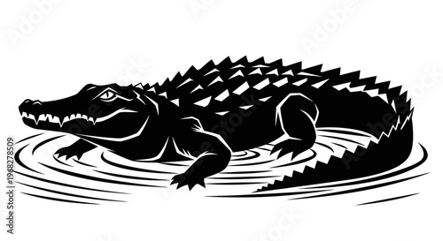 Powerful Alligator Silhouette in Water.