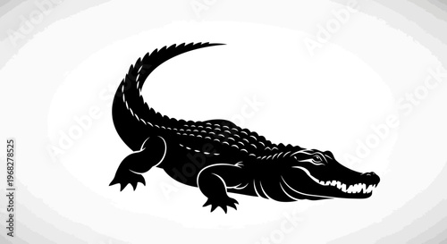 Powerful Alligator Silhouette on White Background.