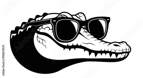 Cool Alligator Head with Sunglasses Vector Illustration.