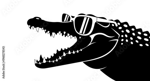Cool Alligator Wearing Sunglasses with Open Mouth.