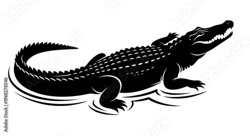 Powerful Alligator Silhouette in Water.
