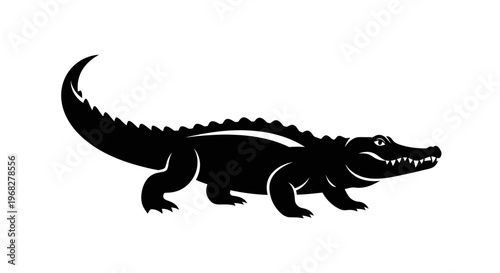 Black silhouette of a powerful alligator or crocodile on a white background.