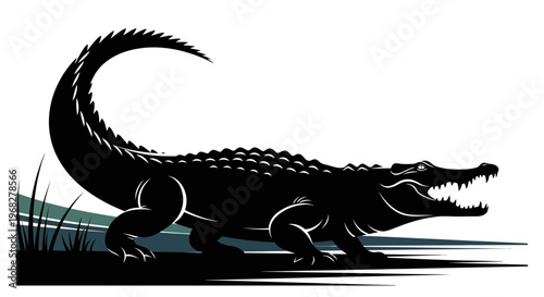 Powerful Alligator Silhouette Roaming in its Natural Habitat.