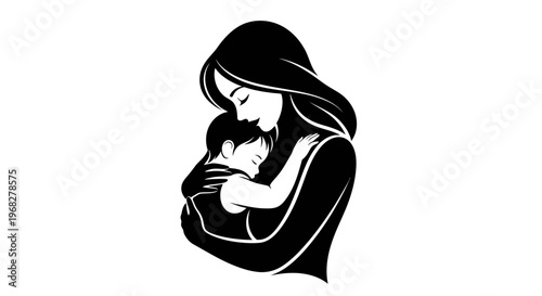 Mother and child embrace in a loving silhouette.