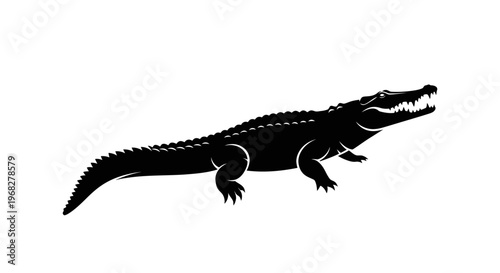 Black silhouette of a powerful alligator or crocodile on a white background.