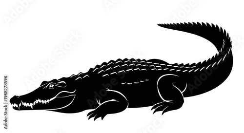 Black silhouette of a powerful alligator or crocodile.