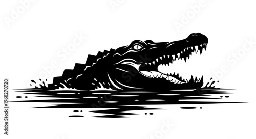 Powerful Alligator Emerges from Water with Jaws Open.