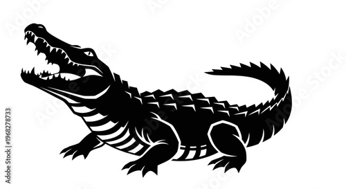 Powerful Alligator Silhouette Roaring with Open Jaws.