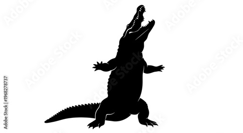 Powerful alligator silhouette roaring with open jaws.