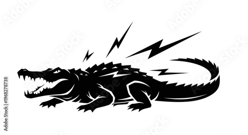 Powerful Alligator with Lightning Bolts Vector Illustration.