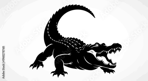 Powerful Alligator Silhouette Roaring with Open Jaws.