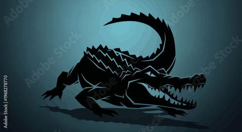 Dark Alligator Silhouette on a Blue-Green Background.