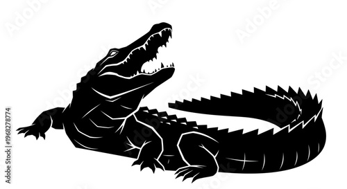 Powerful Alligator Silhouette Roaring with Open Jaws.
