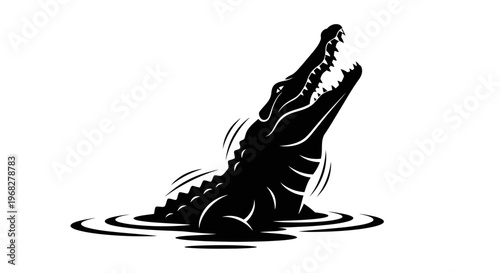 Powerful Alligator Emerging from Water Silhouette.